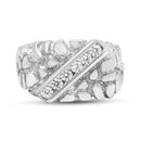 .925 Sterling Silver 1/3 Diamond 6 Stone Rectangle Nugget Gents Ring - Size 10