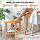 30 Inches Large Teak Shower Stool with Storage Shelf and Non-slip Footpads
