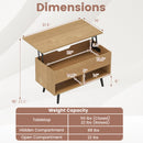 31.5 Inch Lift-Top Coffee Table with Hidden Storage and 2 Open Shelves