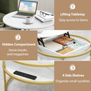 31.5 Inch Round Lift Top Coffee Table with Hidden Compartment and Side Shelves