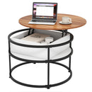 31.5 Inch Round Lift Top Coffee Table with Hidden Compartment and Side Shelves