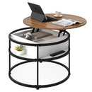 31.5 Inch Round Lift Top Coffee Table with Hidden Compartment and Side Shelves