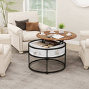 31.5 Inch Round Lift Top Coffee Table with Hidden Compartment and Side Shelves
