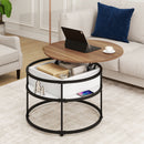31.5 Inch Round Lift Top Coffee Table with Hidden Compartment and Side Shelves