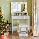 Vanity Table Set with Lighted Mirror and Cushion Stool