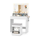 Vanity Table Set with Lighted Mirror and Cushion Stool