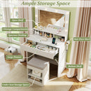 Vanity Table Set with Lighted Mirror and Cushion Stool