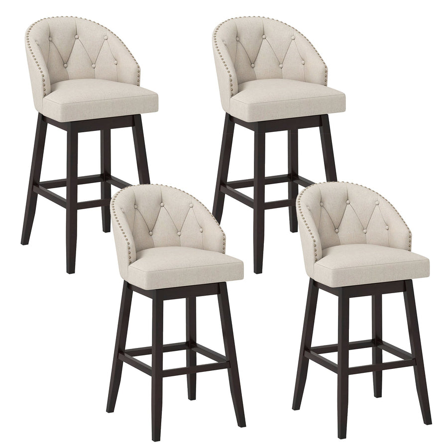 31 Inch Bar Stools Set of 4 Padded Bar Height Chairs with Rubber Wood Frame Swivel Seat-Beige