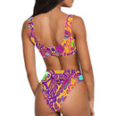 Retro Psychedelic Plasma Blast Sport Top & High-Waisted Bikini Swimsuit / Rave Set