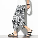 Printed Baggy Cotton Linen Cropped Pants