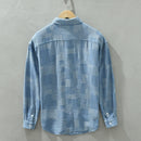Jacquard Color Block Denim Long Sleeve Shirt