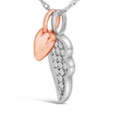 14K Rose Gold Plated Sterling Silver 1/10 Cttw Diamond Heart & Wing Pendant Necklace