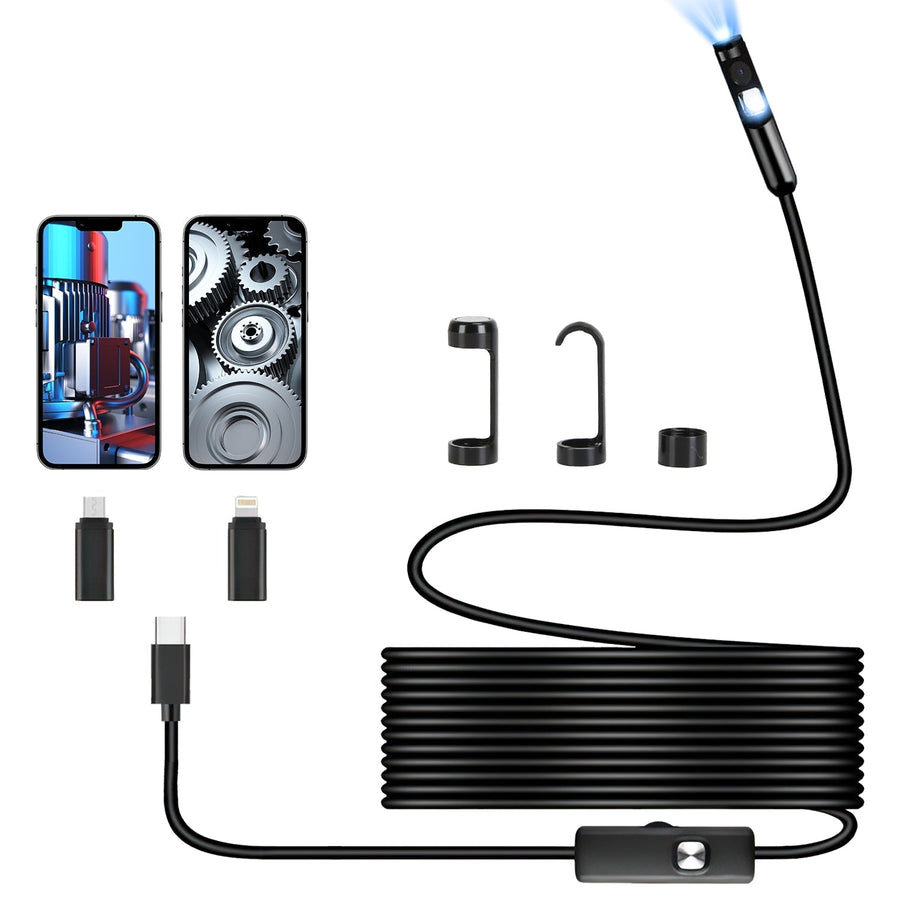 1920P HD Endoscope Camera – IP67, Dual Lens, 16.4ft Snake Cable, LED, App Control