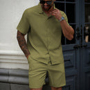 Solid-color Lapel Shirt Casual Suit For Men