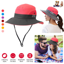 Women Summer Sun Bucket Hats Foldable UV Protection Cotton Cap Wide Brim Floppy Cap Packable Ponytail Mesh Travel Hat For Beach Fishing Camping Travel