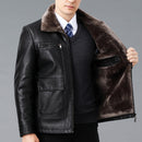 Genuine Leather And Fur One-piece Overcoat With A Lapel Lined With Fleece For Extra Warmth