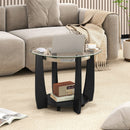 32" 2-Tier Glass Round Coffee Table with Storage Shelf