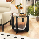 32" 2-Tier Glass Round Coffee Table with Storage Shelf