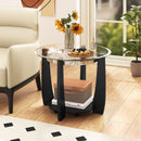 32" 2-Tier Glass Round Coffee Table with Storage Shelf