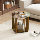 32" 2-Tier Glass Round Coffee Table with Storage Shelf