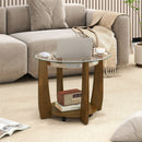 32" 2-Tier Glass Round Coffee Table with Storage Shelf