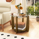 32" 2-Tier Glass Round Coffee Table with Storage Shelf