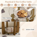 32" 2-Tier Glass Round Coffee Table with Storage Shelf