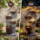 4-Tier Cascading Bowl Outdoor Water Fountain with LED Lights
