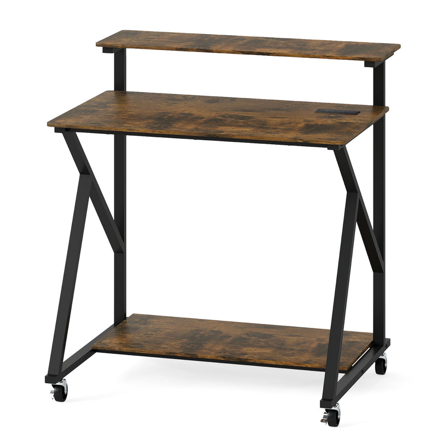 32 Inch Rolling Computer Desk for Small Spaces with Power Outlets