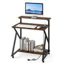 32 Inch Rolling Computer Desk for Small Spaces with Power Outlets