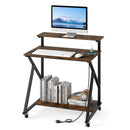 32 Inch Rolling Computer Desk for Small Spaces with Power Outlets
