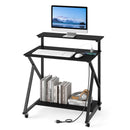 32 Inch Rolling Computer Desk for Small Spaces with Power Outlets