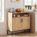32" Sideboard Buffet Cabinet with 2 Natural Rattan Decorated Doors and Adjustable Shelf