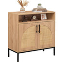 32" Sideboard Buffet Cabinet with 2 Natural Rattan Decorated Doors and Adjustable Shelf