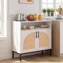 32" Sideboard Buffet Cabinet with 2 Natural Rattan Decorated Doors and Adjustable Shelf