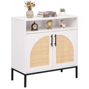 32" Sideboard Buffet Cabinet with 2 Natural Rattan Decorated Doors and Adjustable Shelf