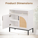 32" Sideboard Buffet Cabinet with 2 Natural Rattan Decorated Doors and Adjustable Shelf
