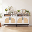 32" Sideboard Buffet Cabinet with 2 Natural Rattan Decorated Doors and Adjustable Shelf