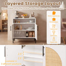 32" Sideboard Buffet Cabinet with 2 Natural Rattan Decorated Doors and Adjustable Shelf