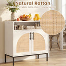 32" Sideboard Buffet Cabinet with 2 Natural Rattan Decorated Doors and Adjustable Shelf