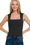 Zenana Ribbed Seamless Double Layered Square Neck Tank