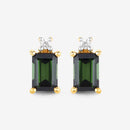 1.24 Carat Genuine Green Tourmaline and White Diamond 14K Yellow Gold Earrings