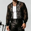 Mens Lace-See-Through Long-Sleeve Aviator Jacket