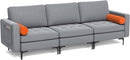 3-Seat Modular Sofa with Storage Pocket and Metal Legs