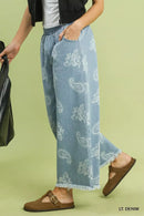 Umgee Denim Paisley Wide-Leg Pants