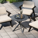 33.5 Inch Round Patio Bistro Table with Wood-Like Top and X-Shaped Legs-Gray