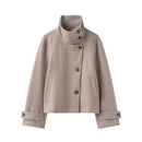 Womens Solid-Color Casual Stand-Collar Jacket With Buttons
