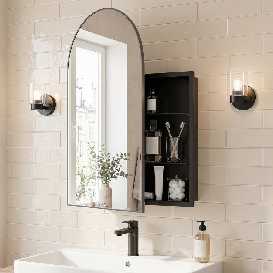 Wall-Mounted Storage Cabinet with Arched Mirror 34