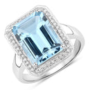 5.81 Carat Genuine Blue Topaz and White Diamond .925 Sterling Silver Ring
