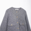 Fashionable Round-neck Pearl Leather Jacket Short-style Outerwear